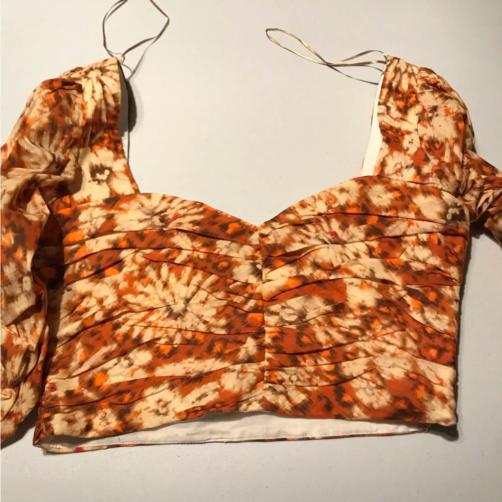 NWOT Zara Printed Ruched Crop Top in Orange Size Small - Picture 6 of 6